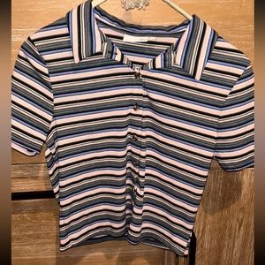 Multi colored button up collared top